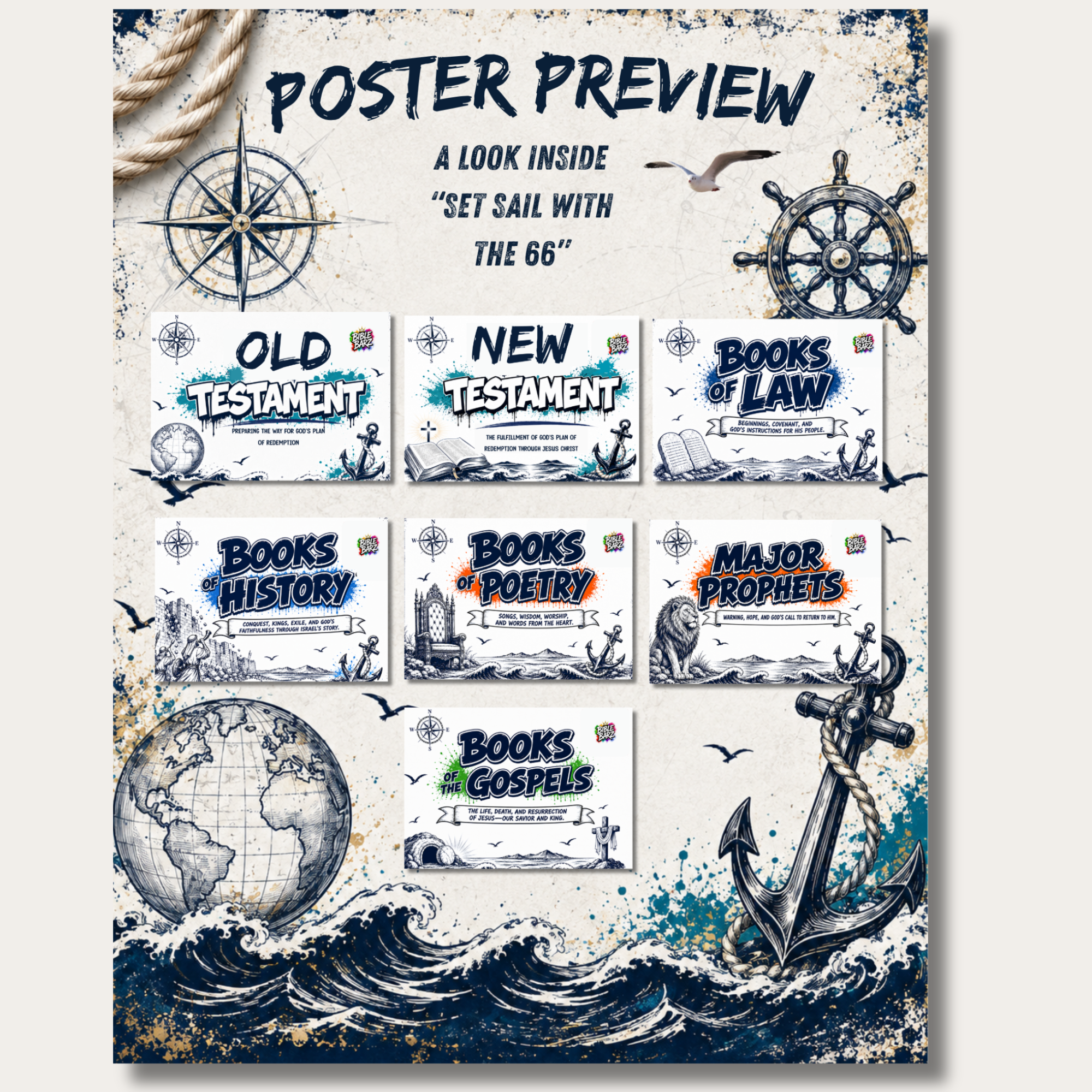 Set Sail with the 66: Books of the Bible Poster, Card & Game Pack
