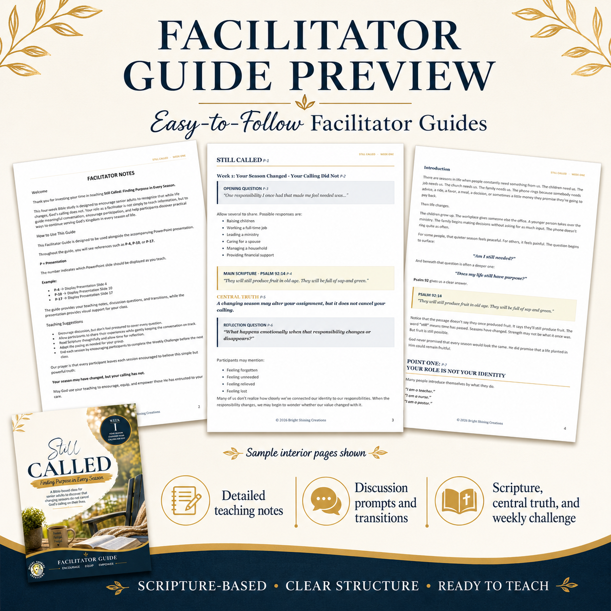 Still Called facilitator guide preview with teaching notes, Scripture, and discussion questions