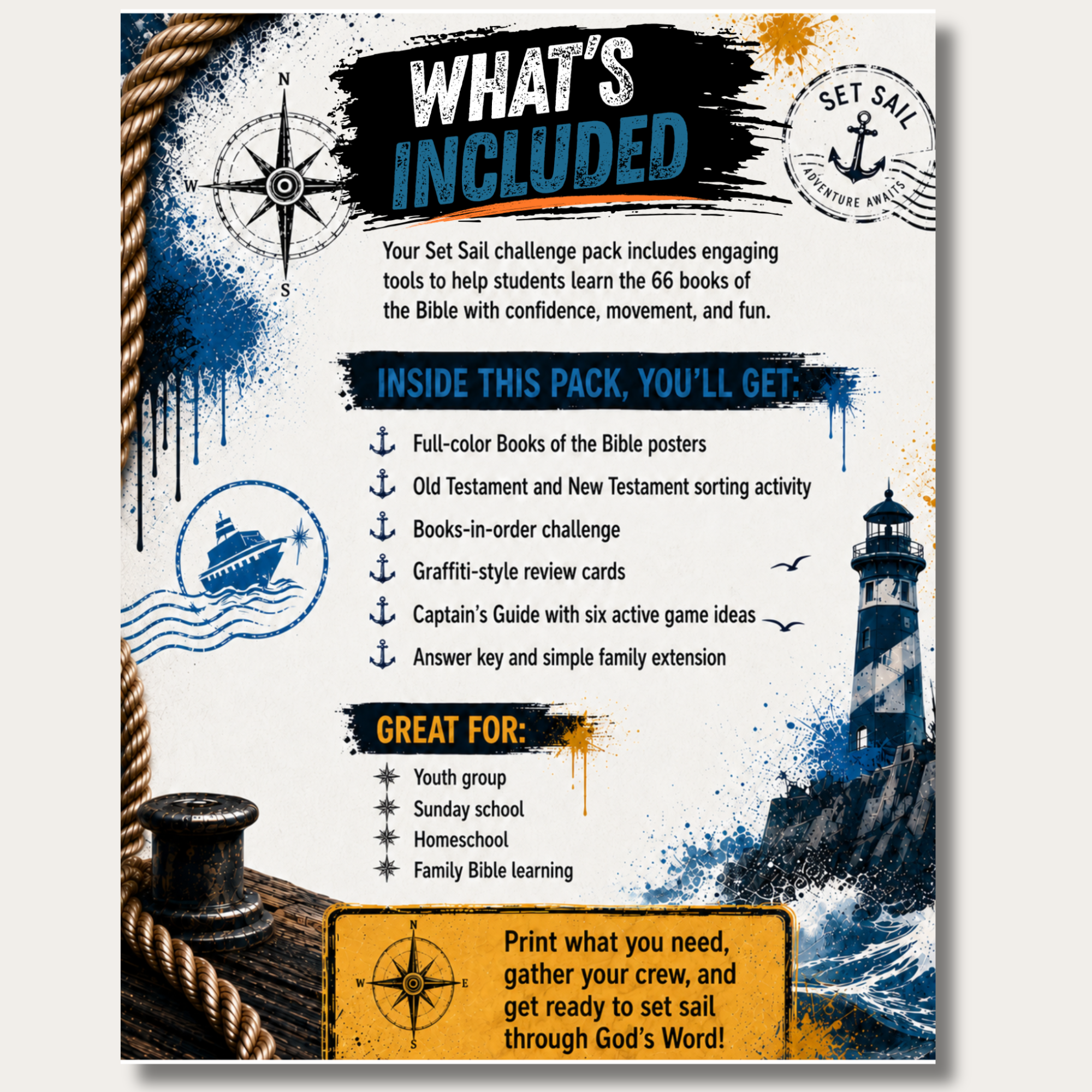 Set Sail with the 66: Books of the Bible Poster, Card & Game Pack