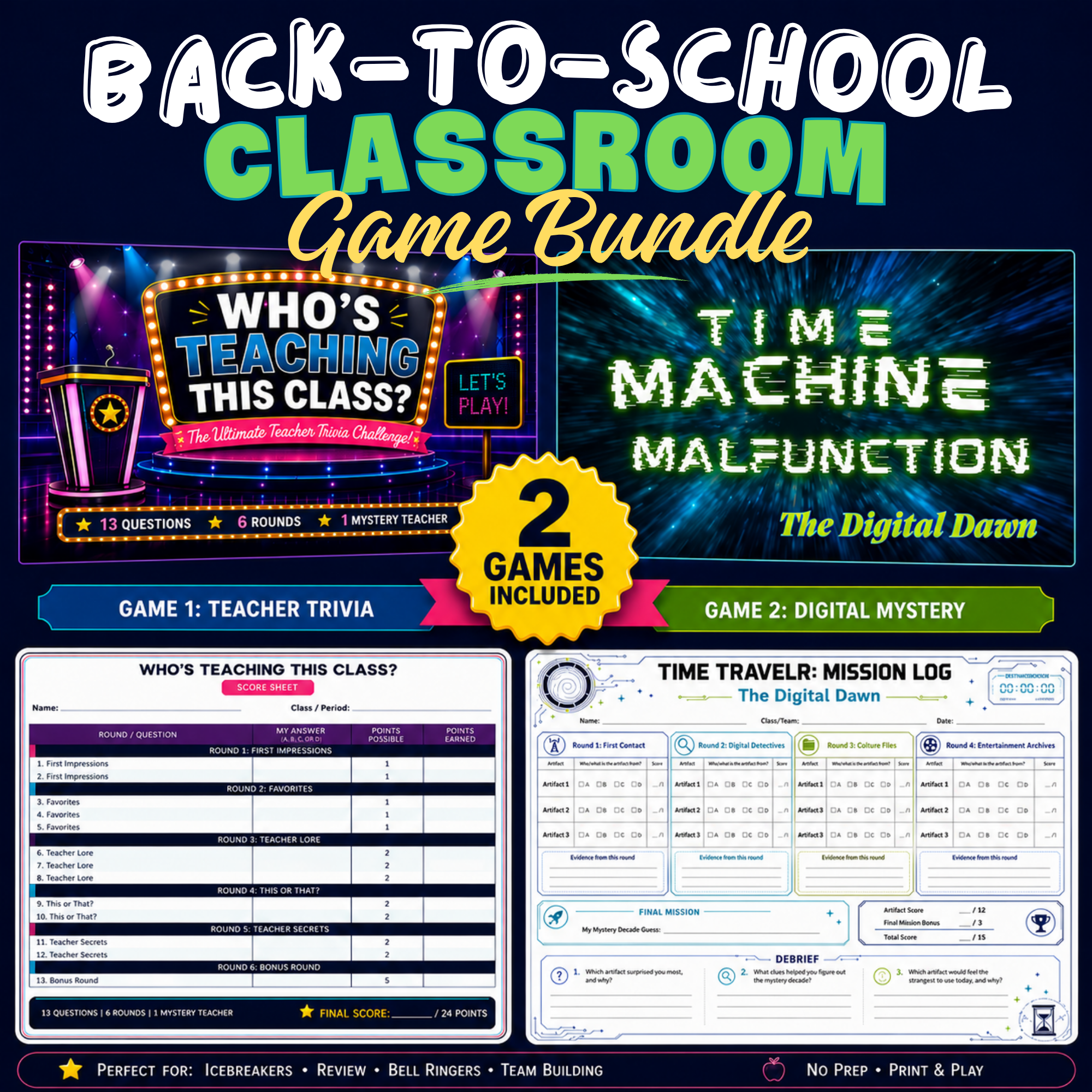 Back-to-School Classroom Game Bundle | 2 Google Slides Games