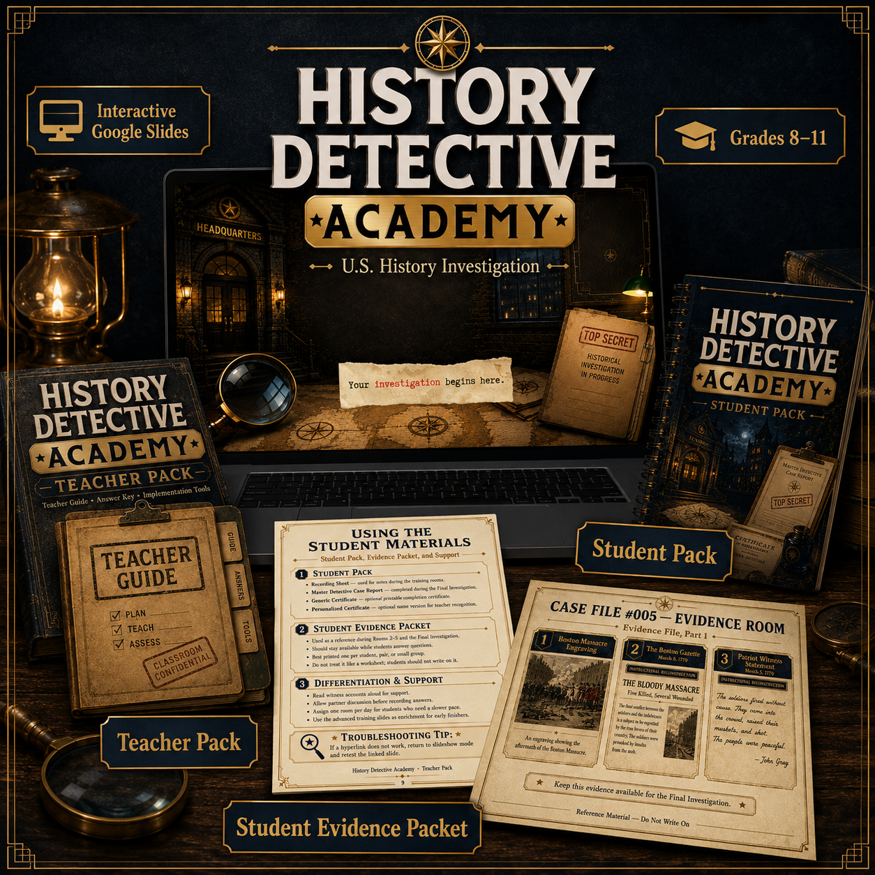 History Detective Academy interactive U.S. History investigation for grades 8–11
